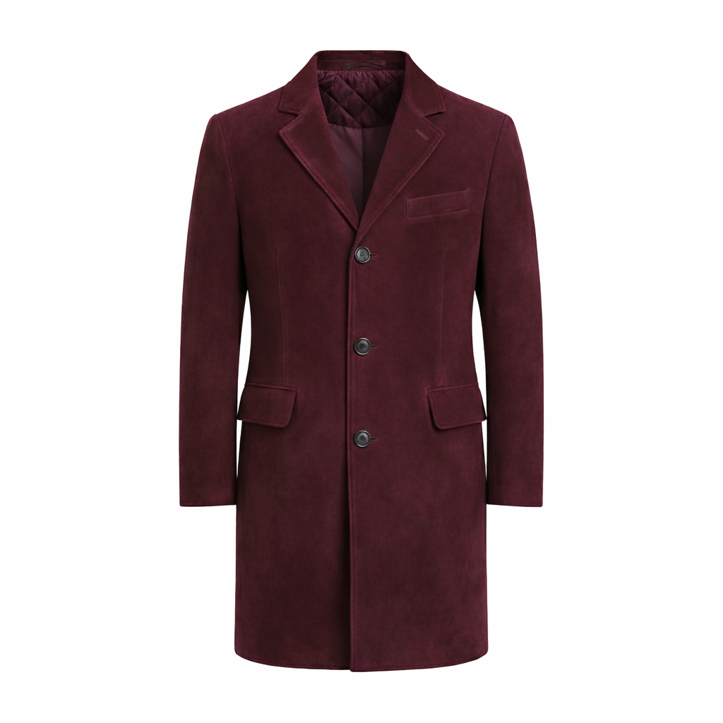 Men's Burgundy Suede Long coat