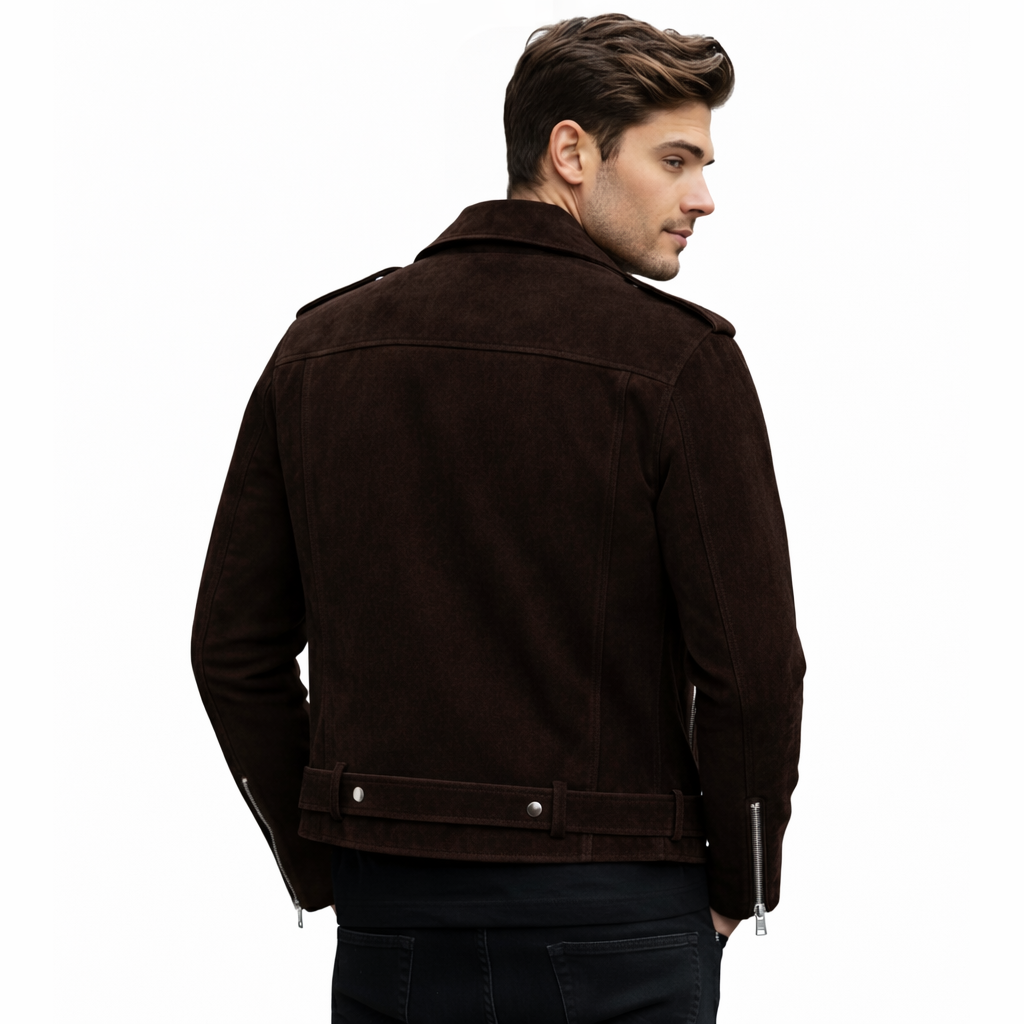 Men's Midnight Espresso Suede Biker Jacket