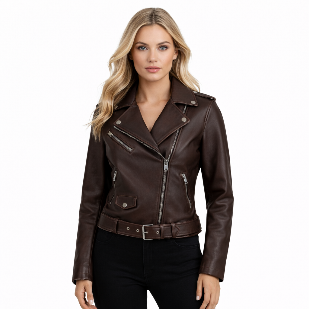 Women's Midnight Espresso Leather Biker Jacket