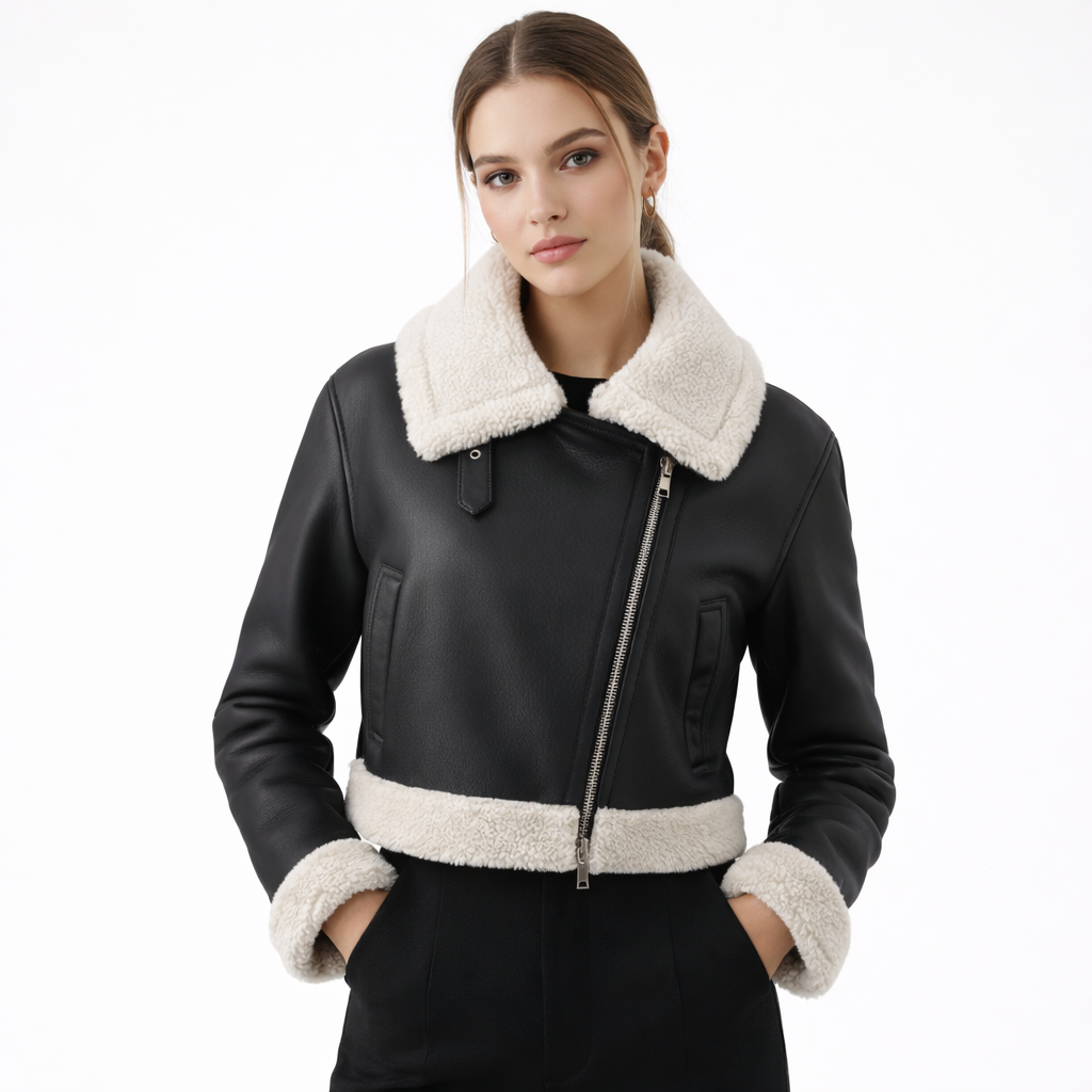 Women's Aviator Cropped Shearling Jacket