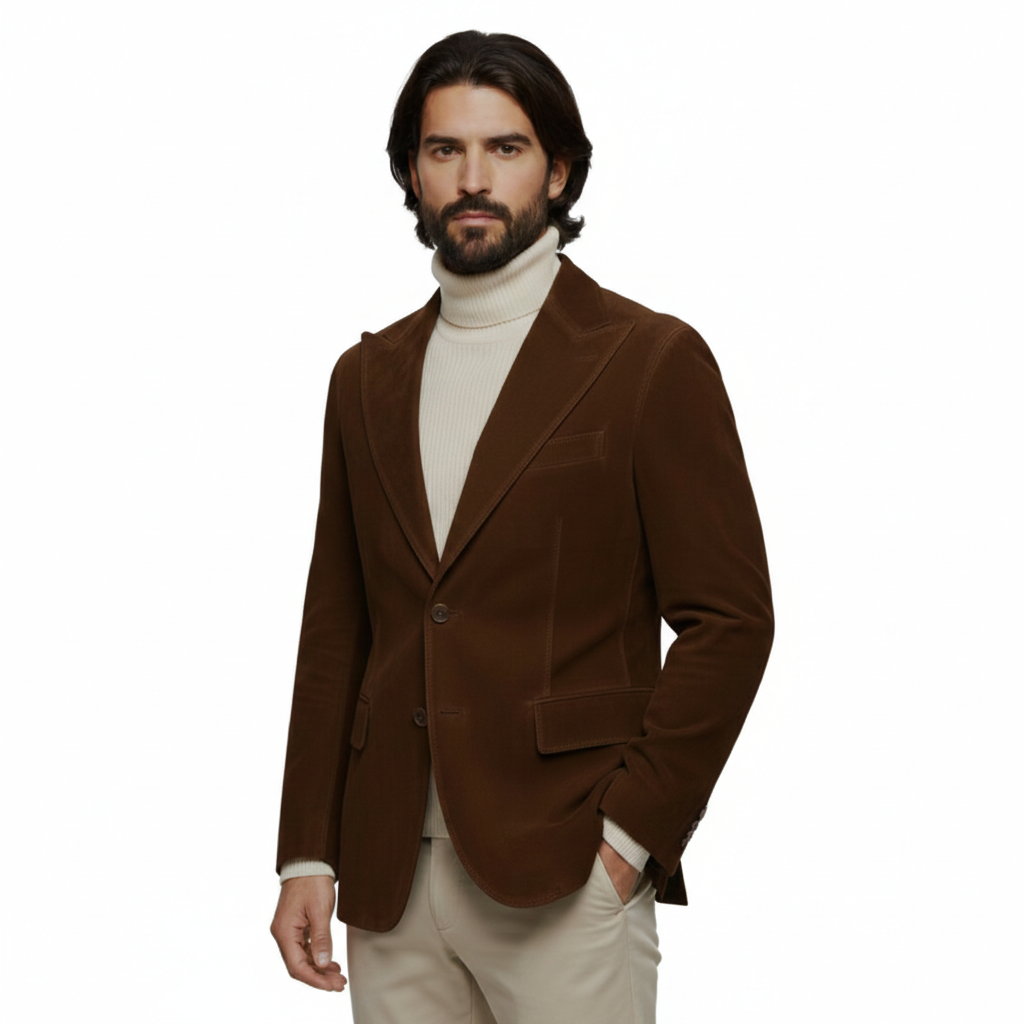 Men's Deep Tobacco Brown Suede Coat