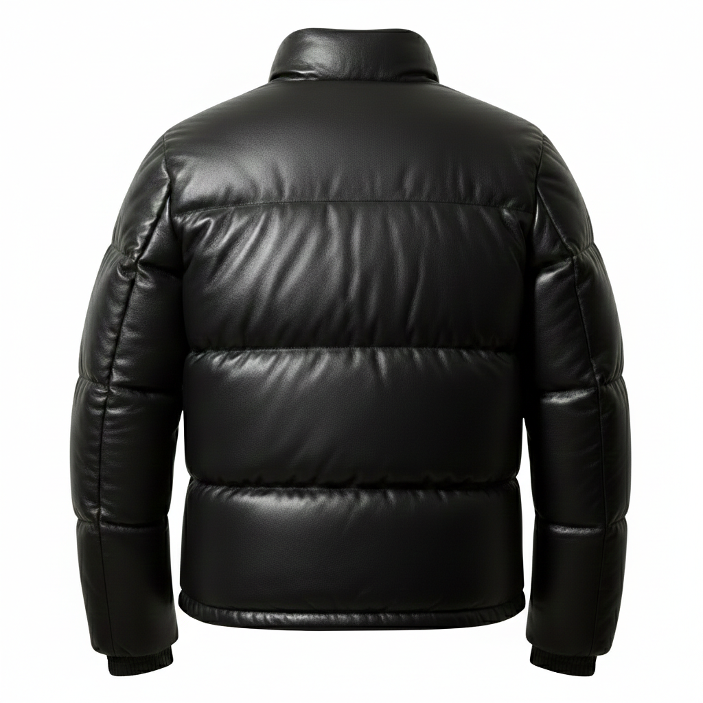 Women's Matte Black Leather Puffer