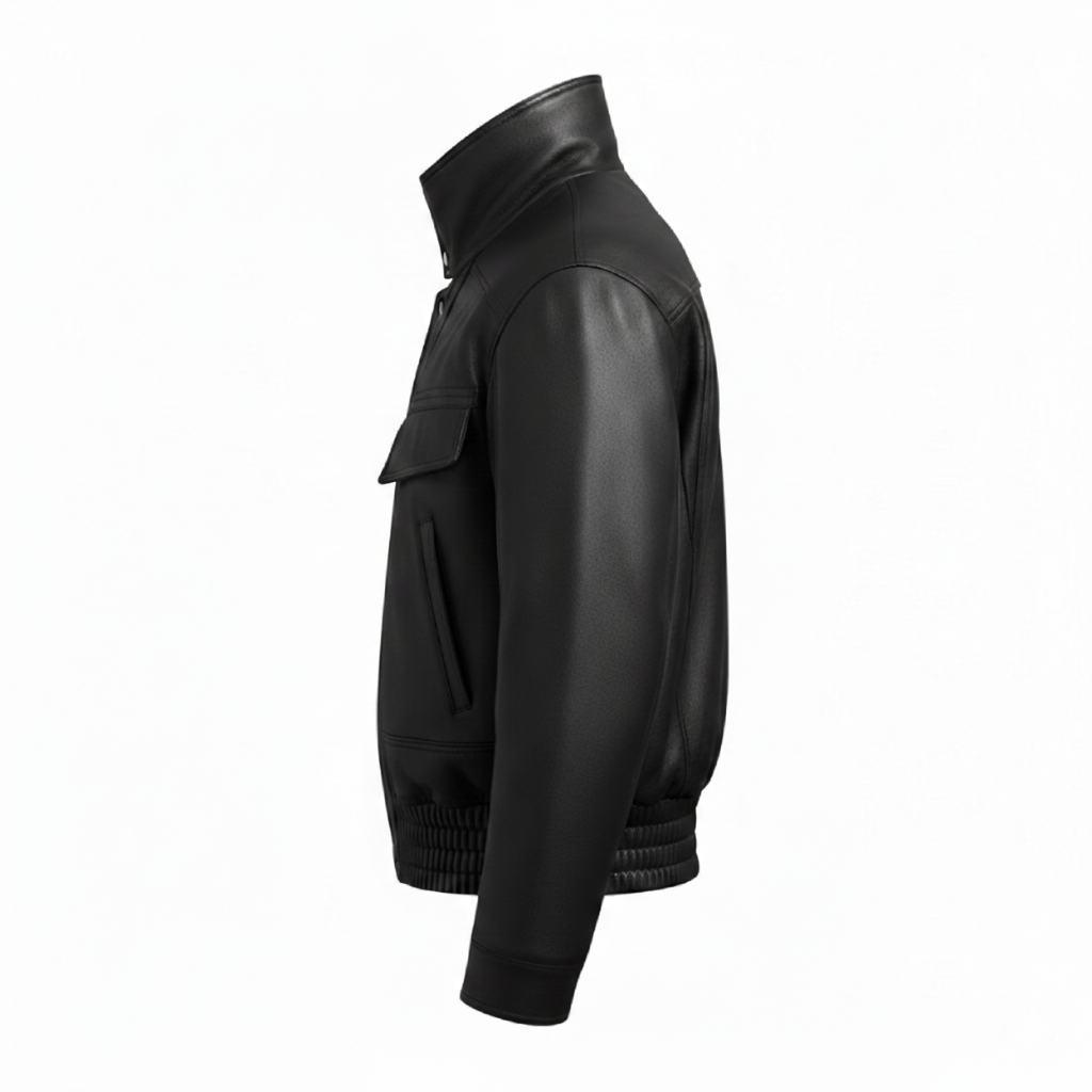 Men's Mock-Neck Leather Bomber Jacket