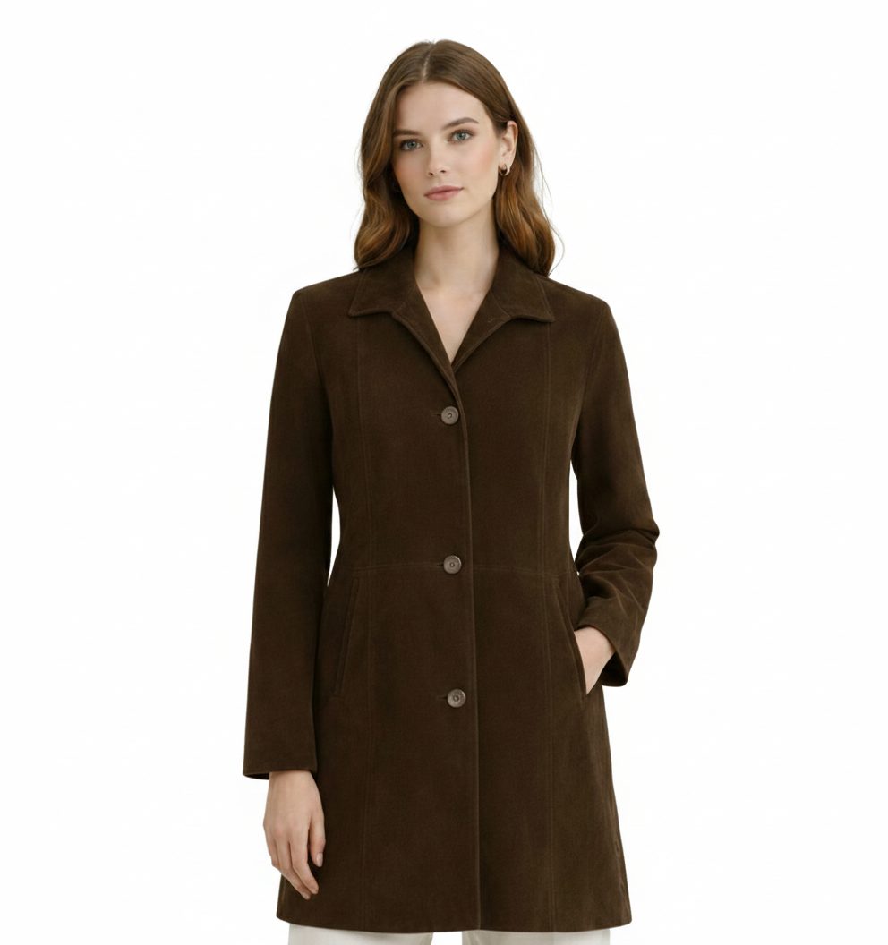 Women's Espresso Suede Long Coat