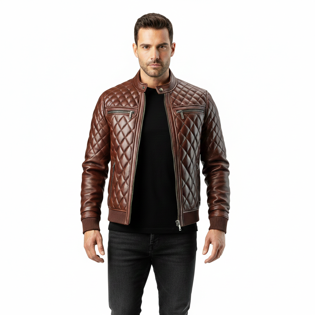 Men's Diamond-Quilted Leather Biker Jacket