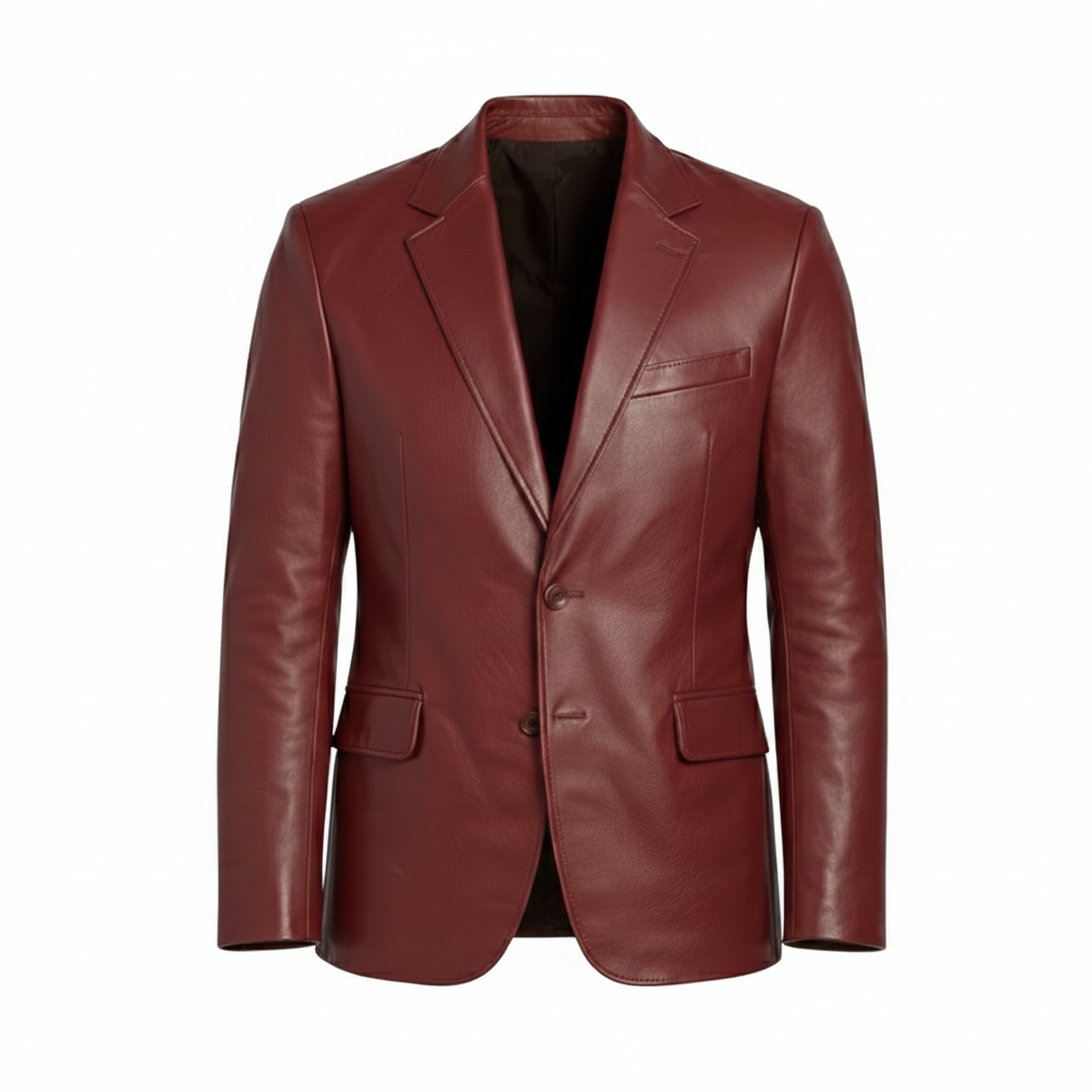 Men's Burgundy Executive Leather Blazer