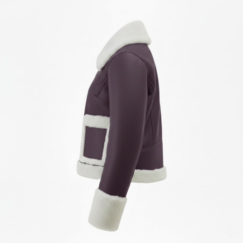 Women's Plum Shearling Aviator Jacket