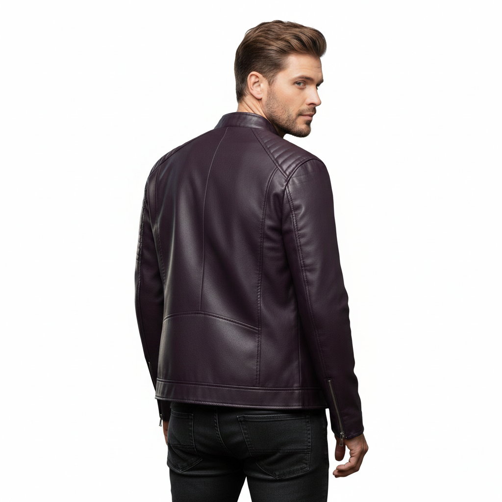 Men's Plum Cafe Racer Leather Jacket