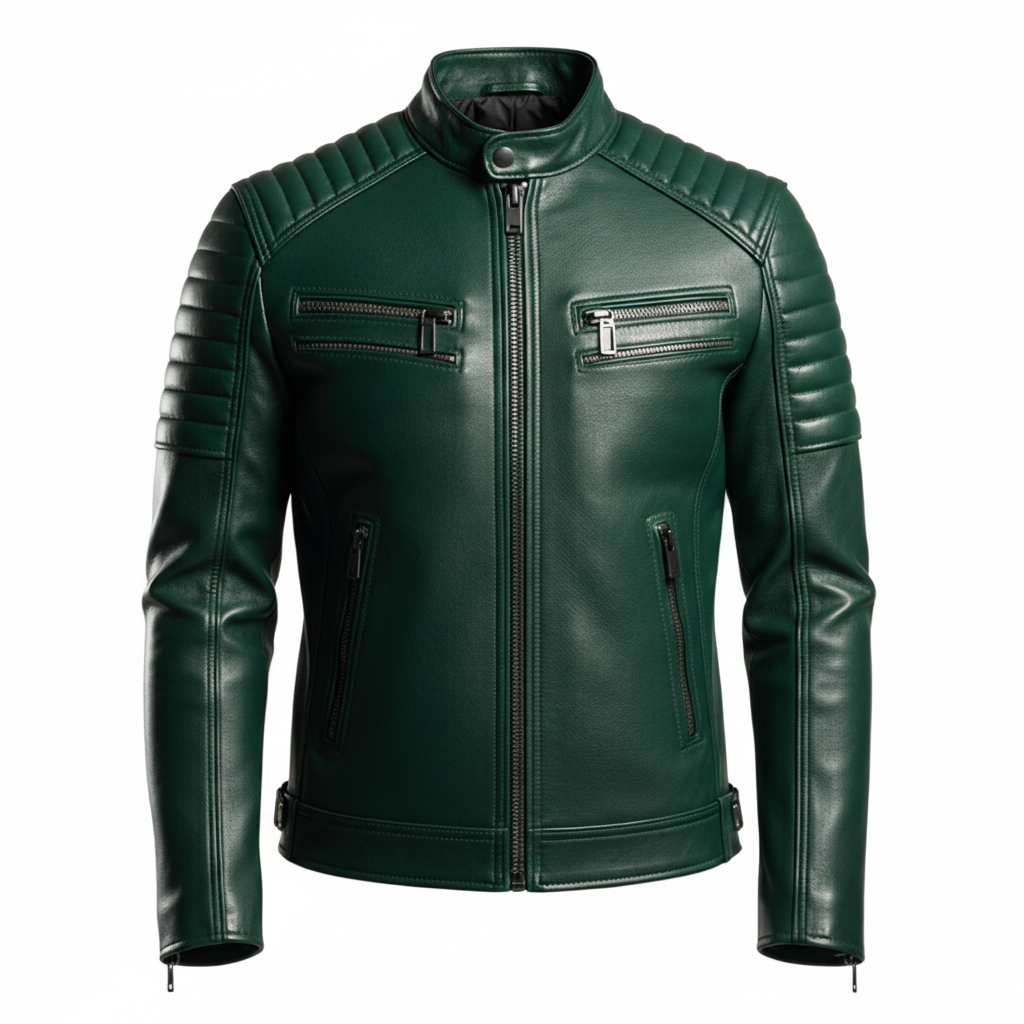 Men's Emerald Café Racer Leather Jacket