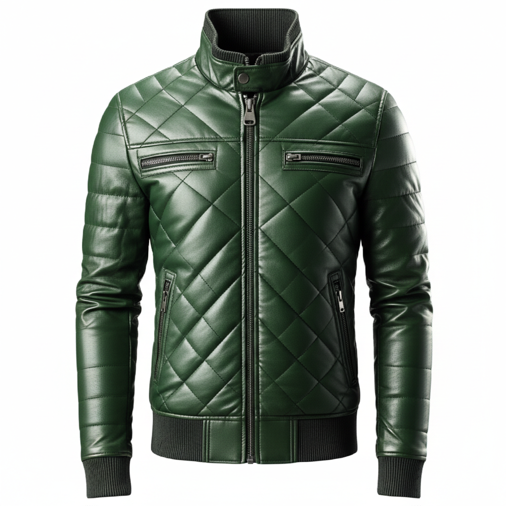 Men's Emerald Puffer Leather Jacket