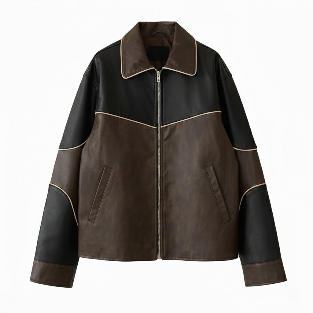 Women's Paneled Oversized Leather Jacket