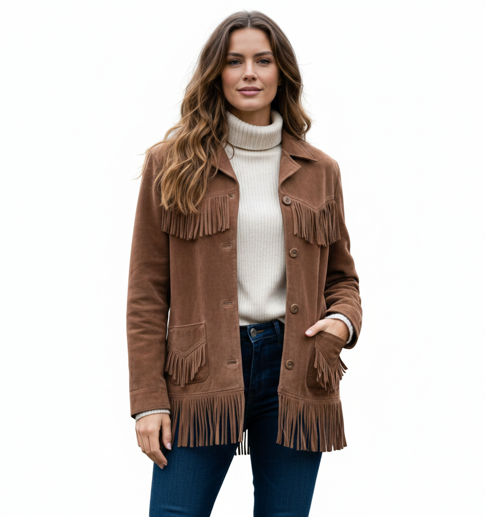 Women's Suede Fringe Coat