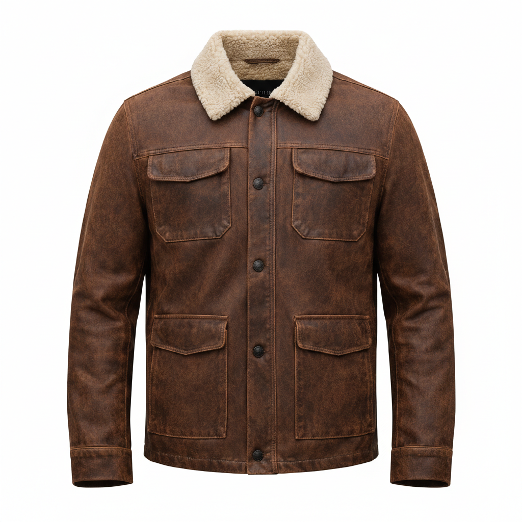 Men's Vintage Shearling Leather Field Jacket