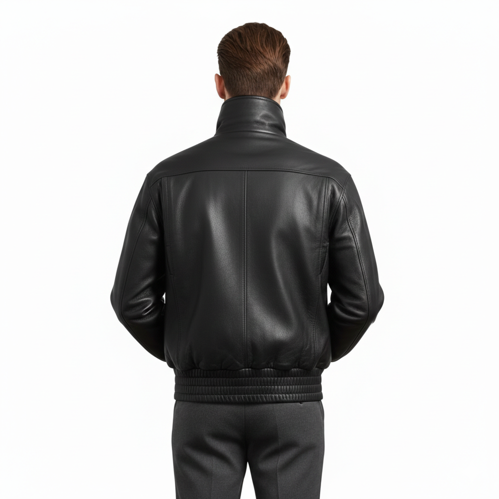Men's Mock-Neck Leather Bomber Jacket