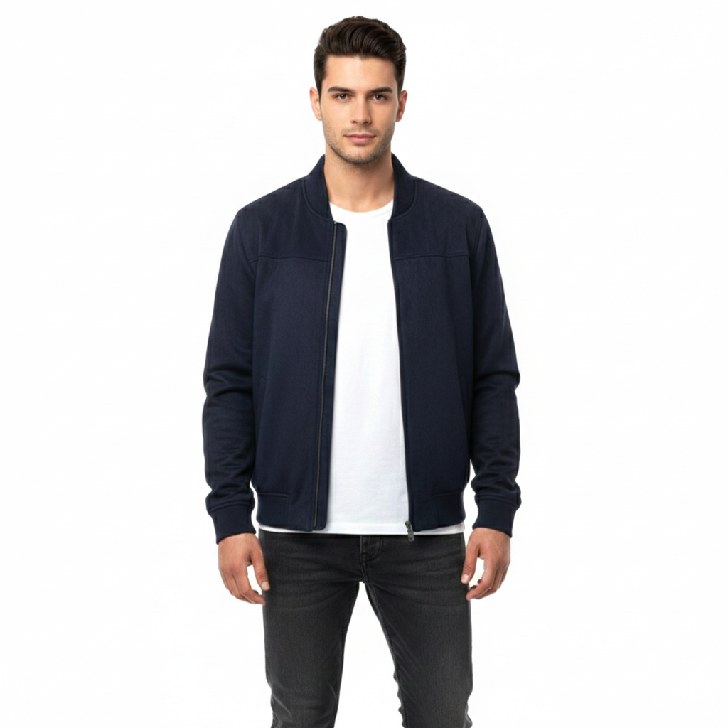 Men's Navy Suede Bomber Jacket