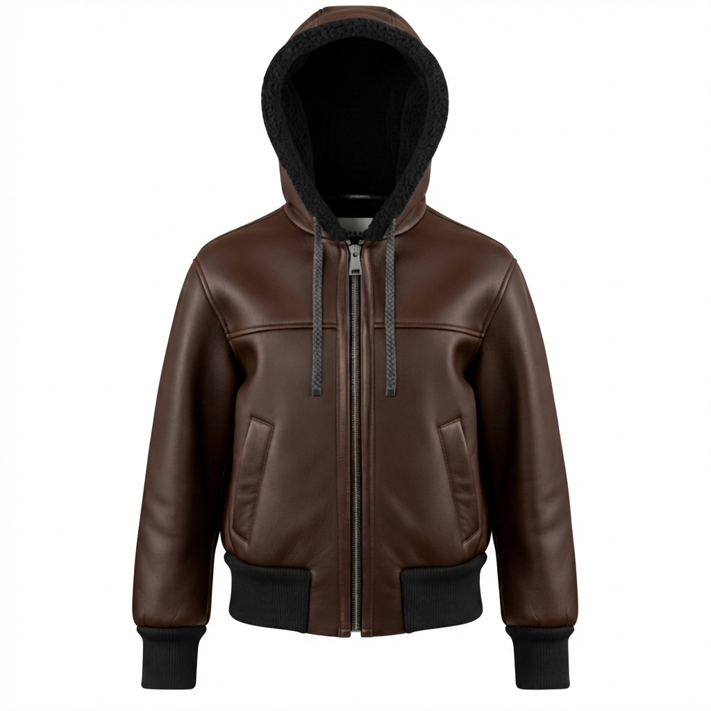 Women's Shearling-Lined hooded Leather jacket