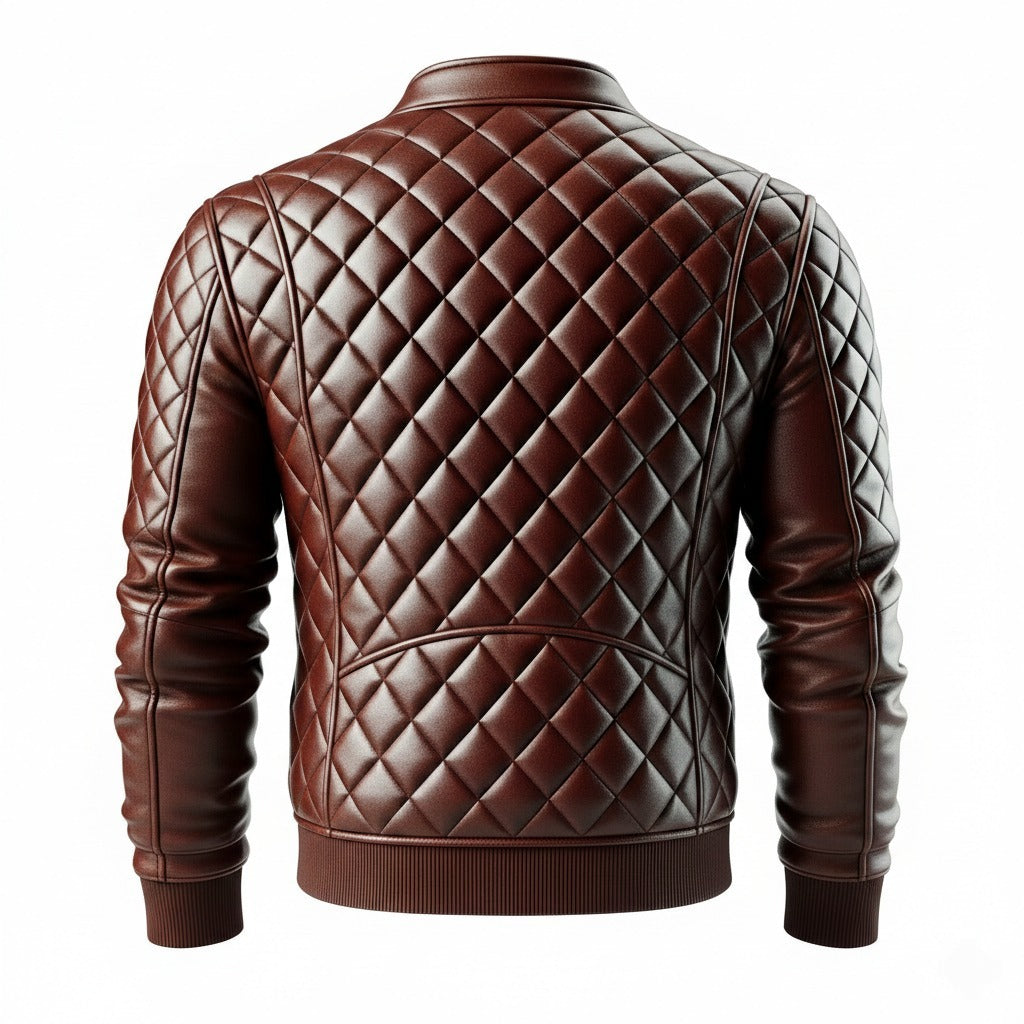 Men's Diamond-Quilted Leather Biker Jacket