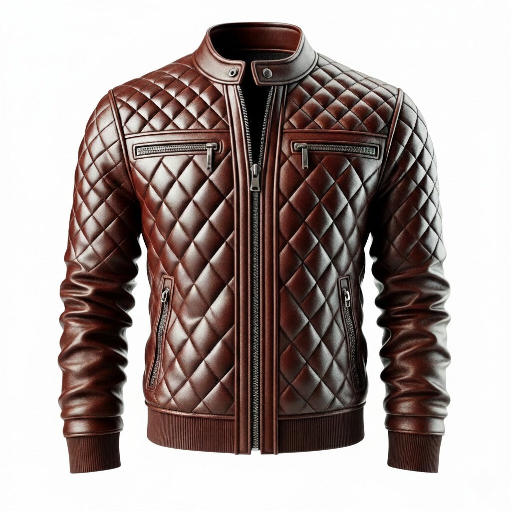 Men's Diamond-Quilted Leather Biker Jacket