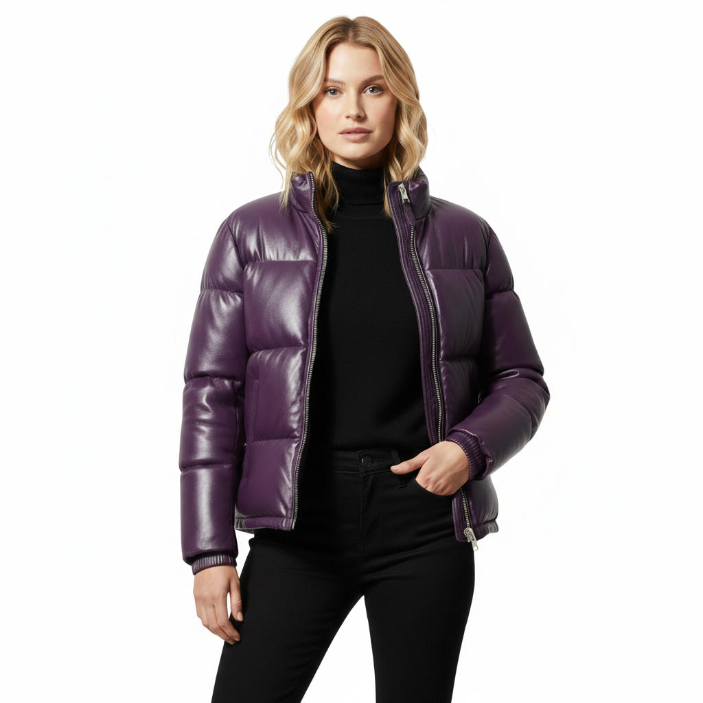 Women's Violet Leather Puffer