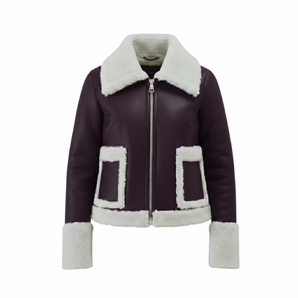 Women's Plum Shearling Aviator Jacket