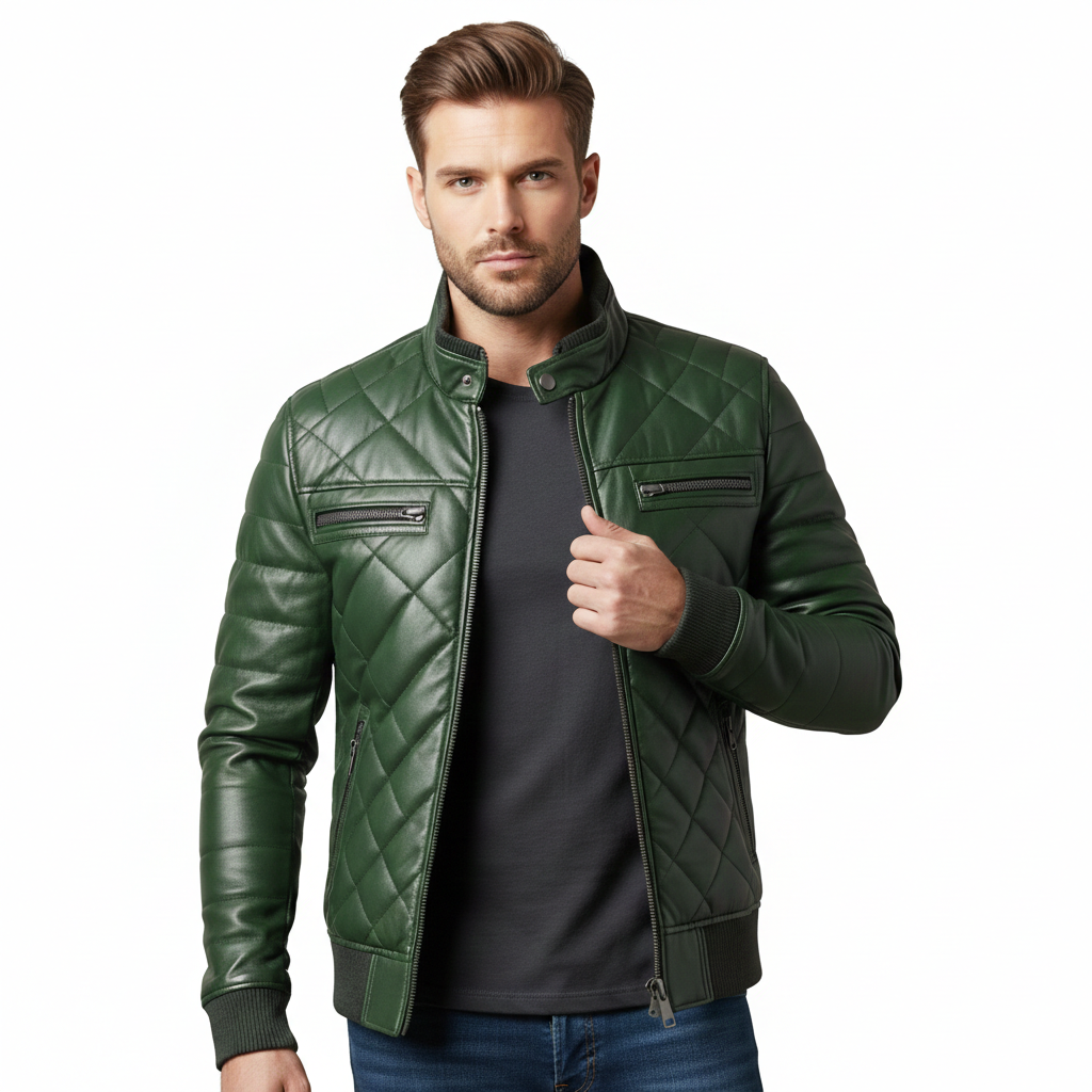 Men's Emerald Puffer Leather Jacket
