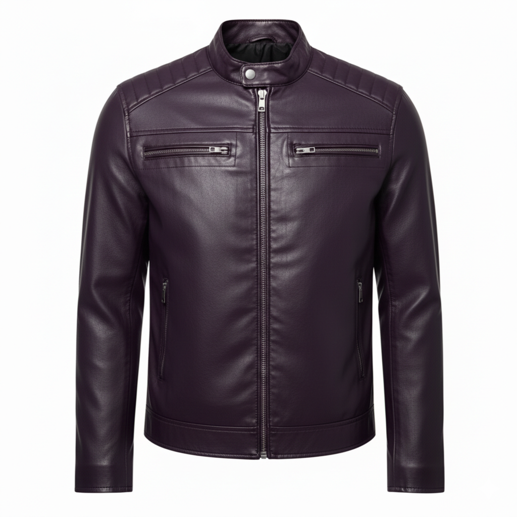 Men's Plum Cafe Racer Leather Jacket