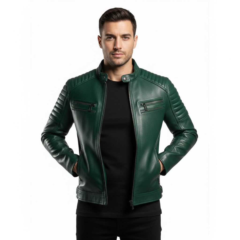 Men's Emerald Café Racer Leather Jacket