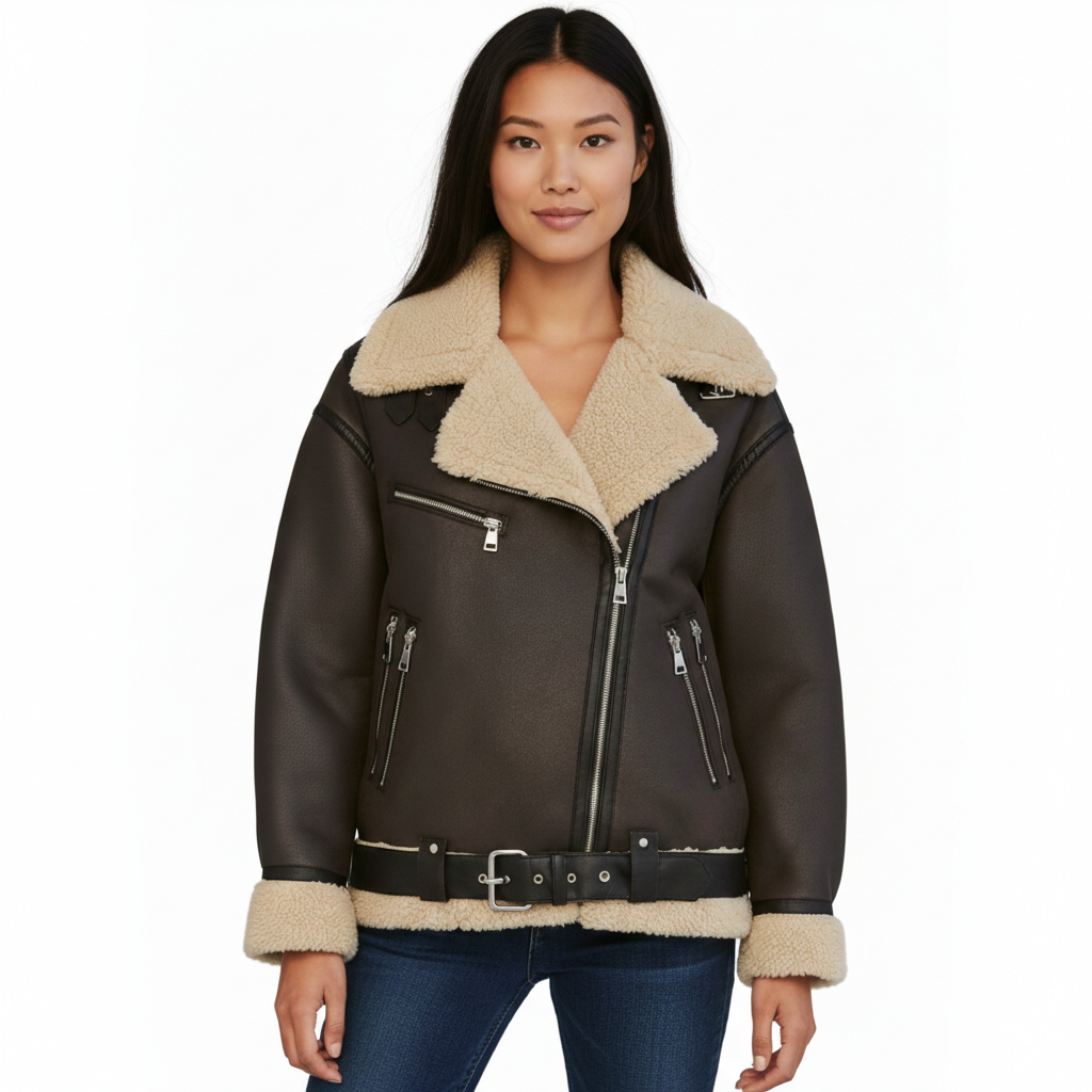 Women's Shearling Leather Aviator Jacket