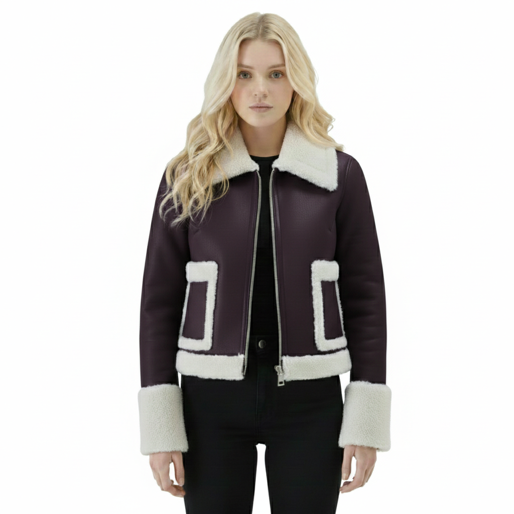 Women's Plum Shearling Aviator Jacket