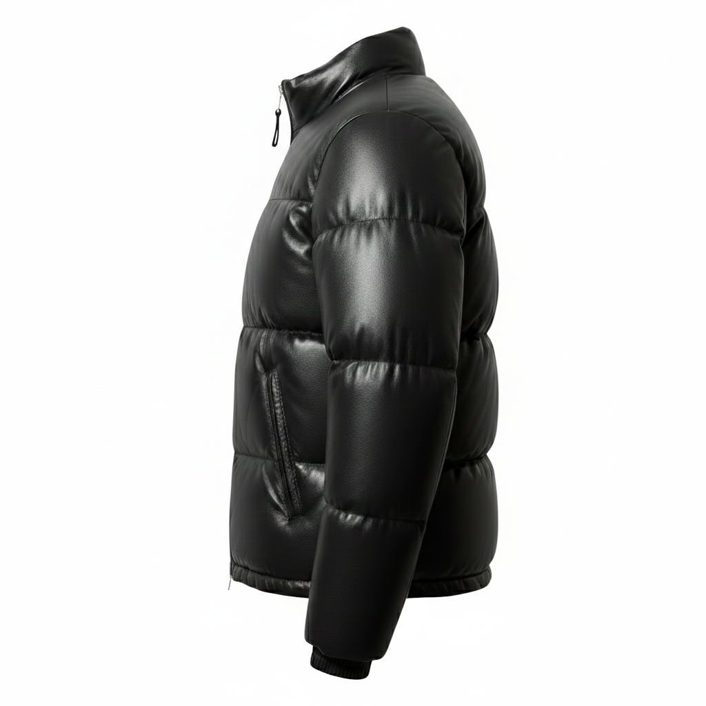 Women's Matte Black Leather Puffer