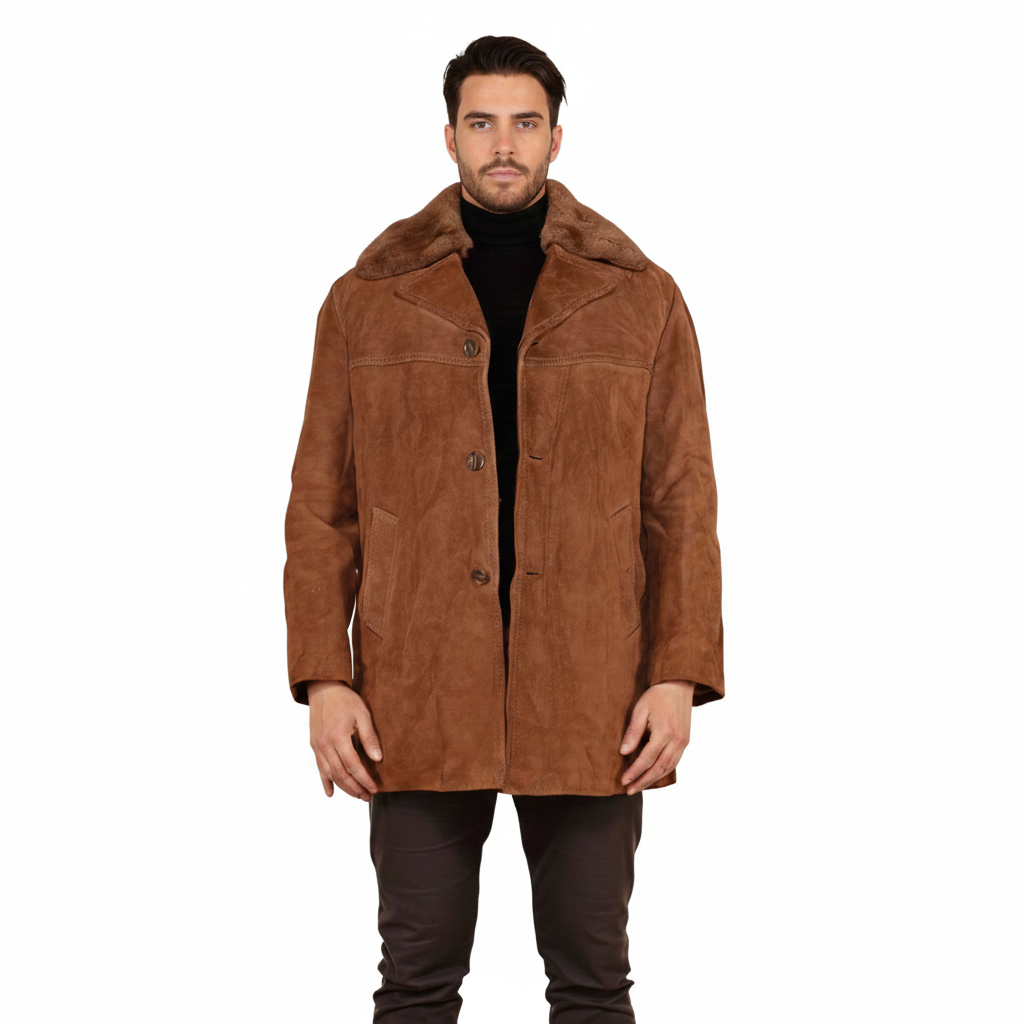 Men's Suede Shearling Long Coat