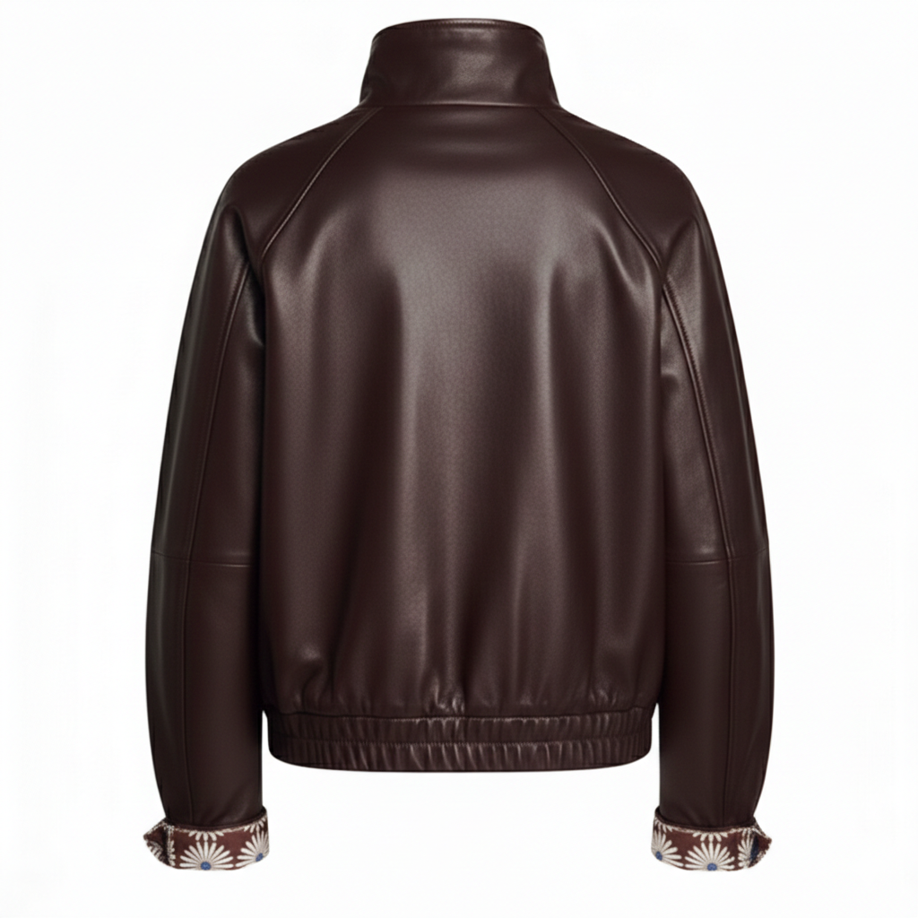 Women's Embroidered Cuff Leather Jacket