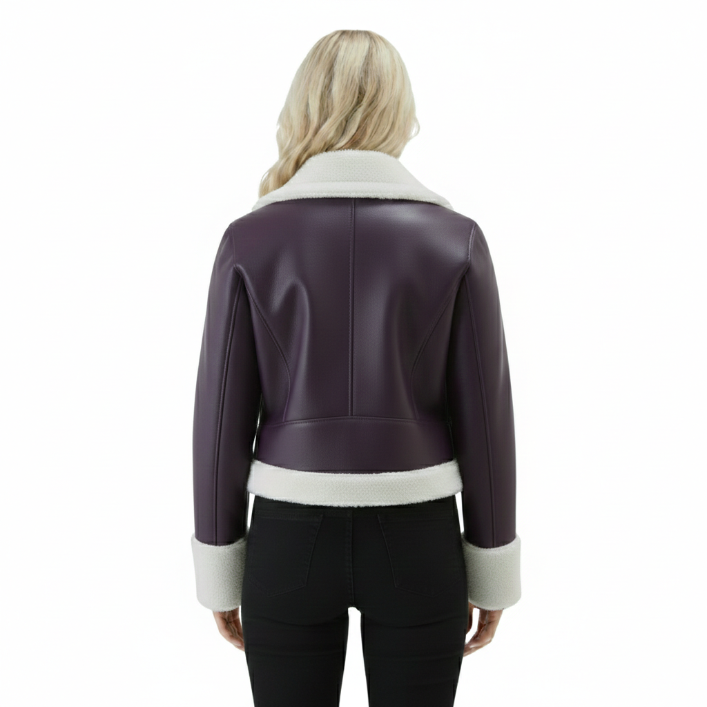 Women's Plum Shearling Aviator Jacket