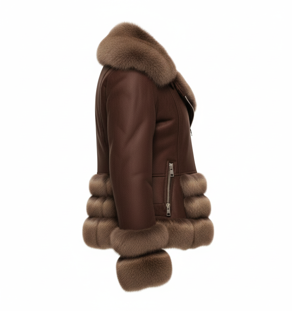 Women's Suede Fur-Trim Shearling Jacket