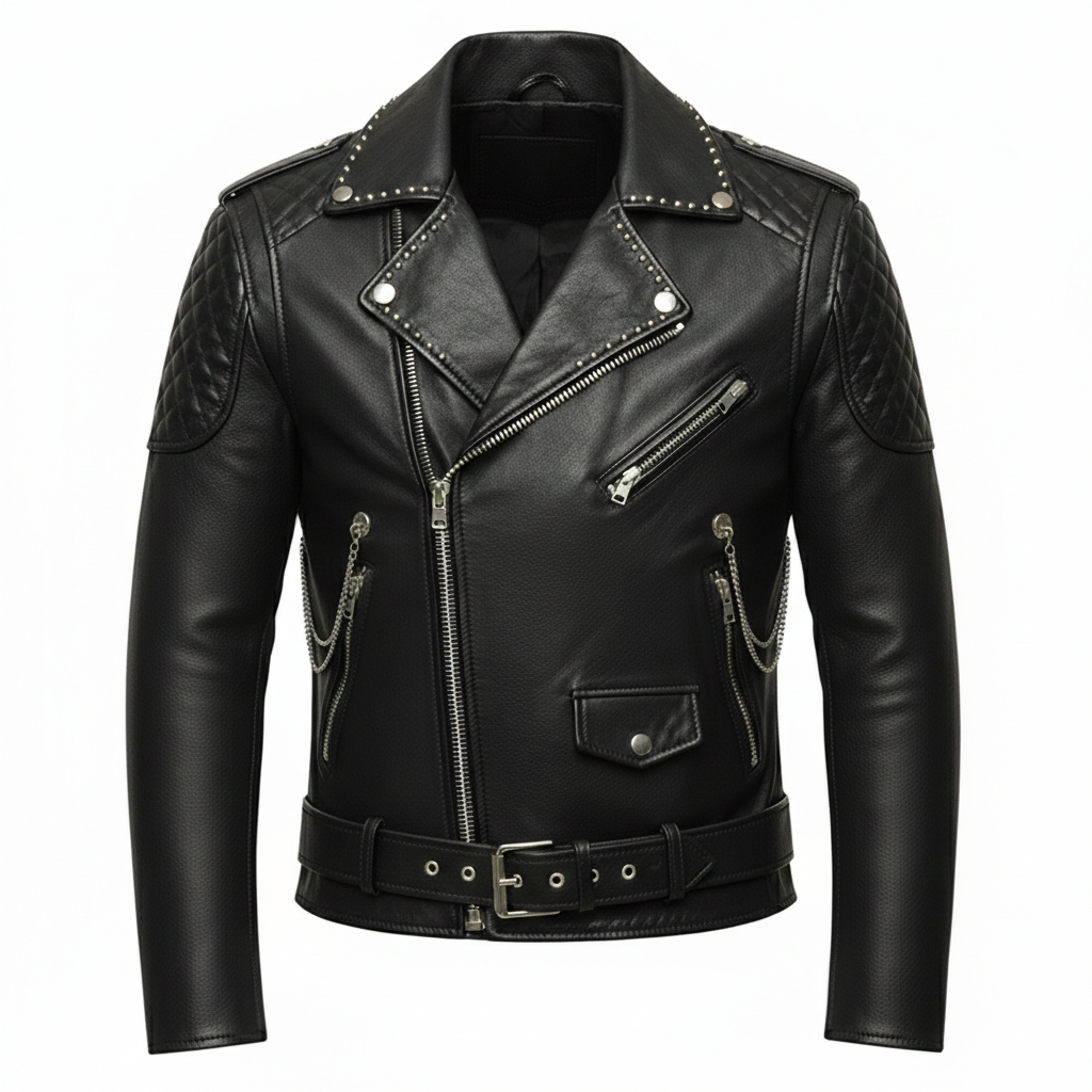 Men's Black Leather Biker Jacket