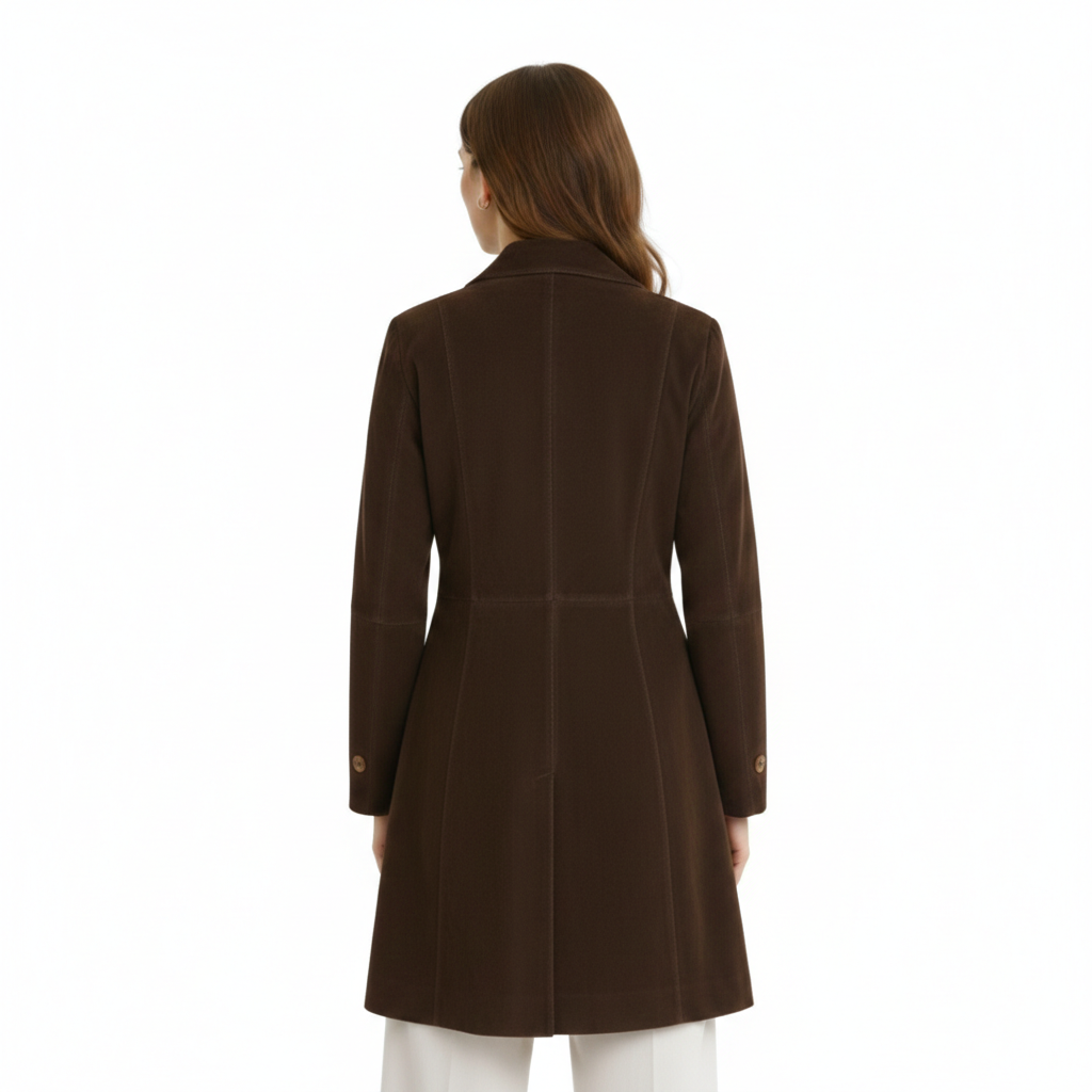 Women's Espresso Suede Long Coat