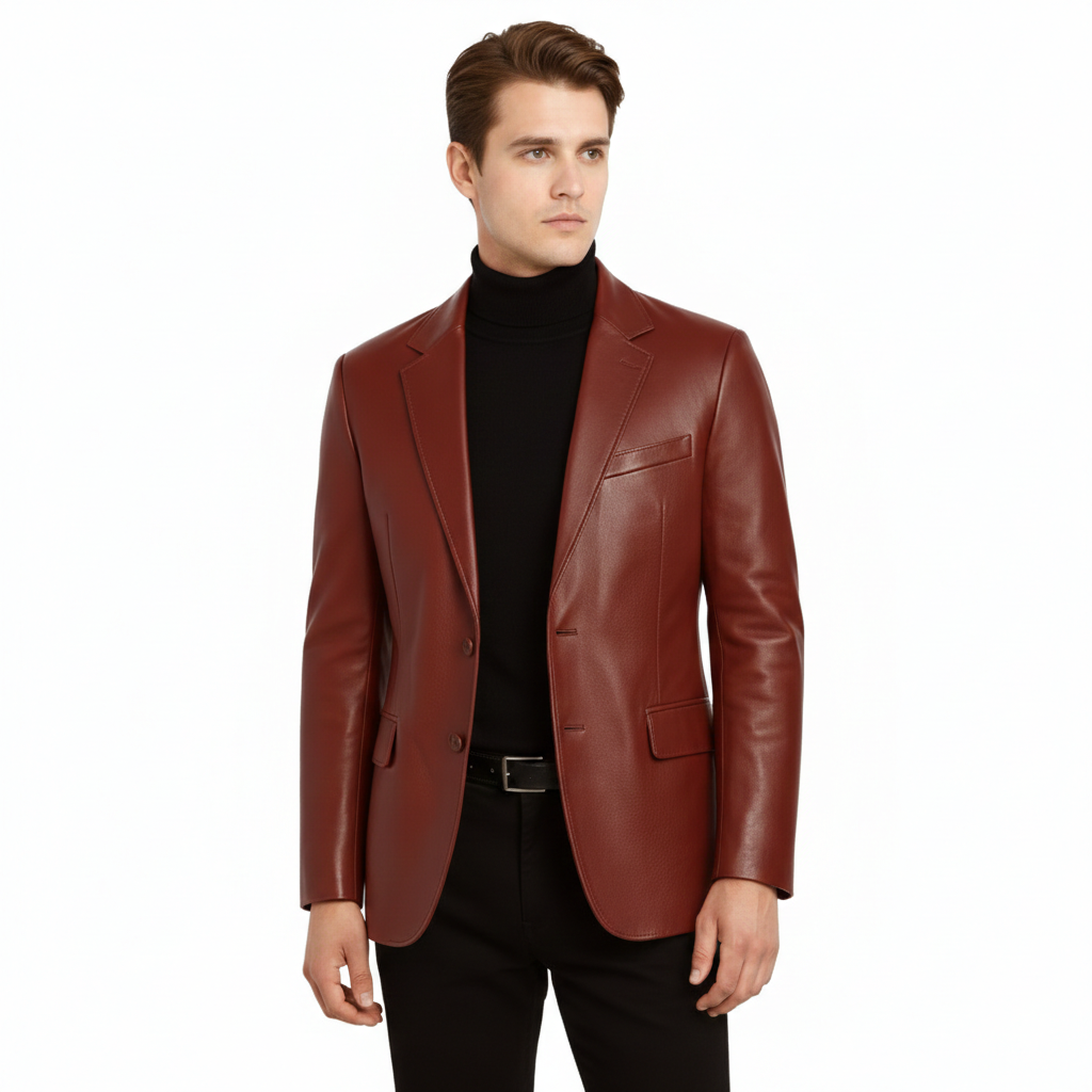 Men's Burgundy Executive Leather Blazer