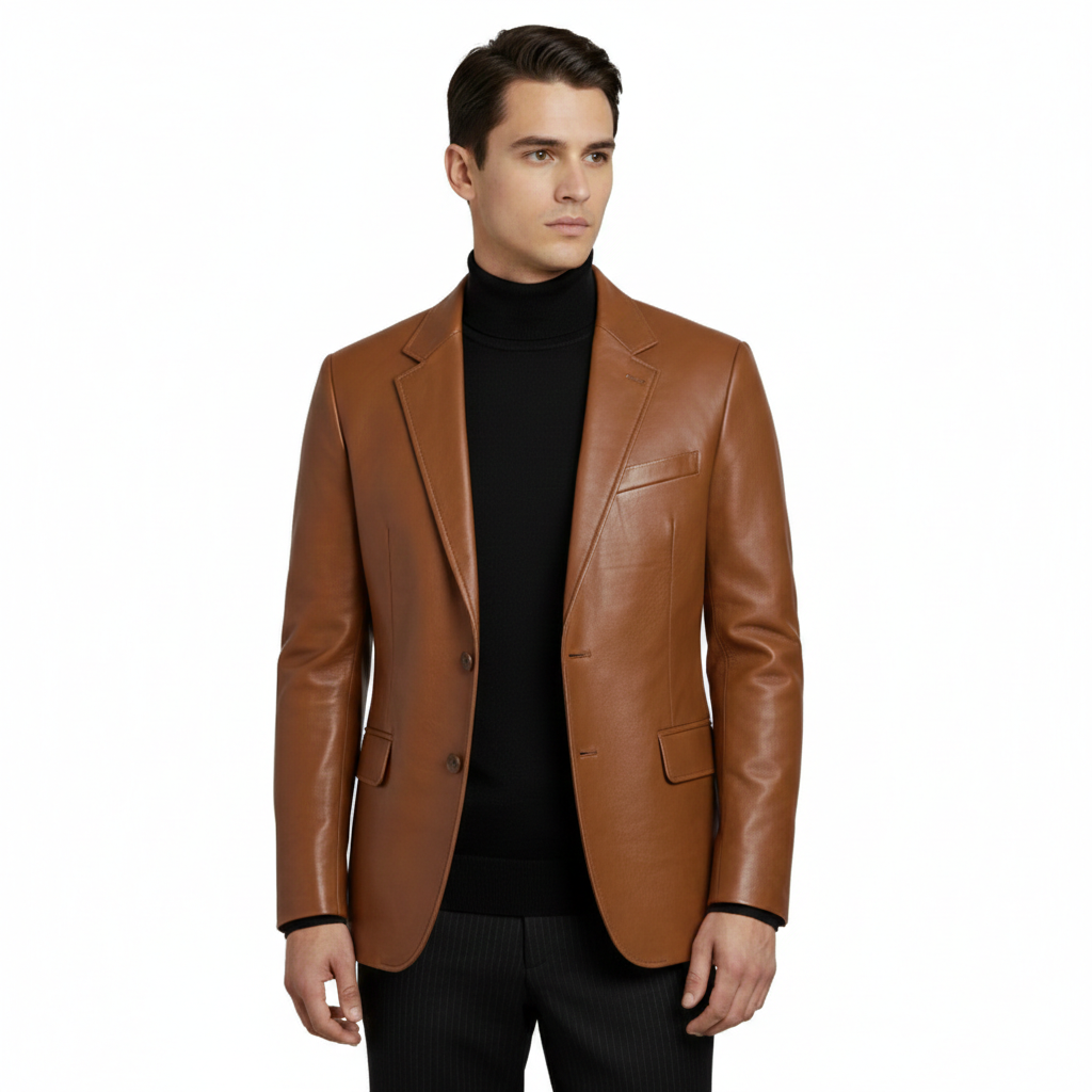 Men's Cognac Heritage Leather Blazer