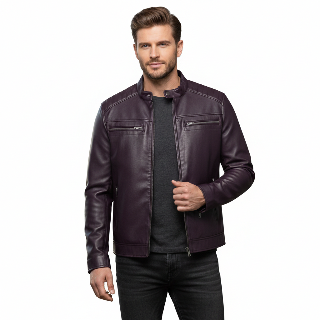 Men's Plum Cafe Racer Leather Jacket