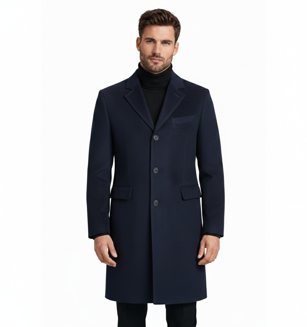 Men's Midnight Blue Suede Long coat