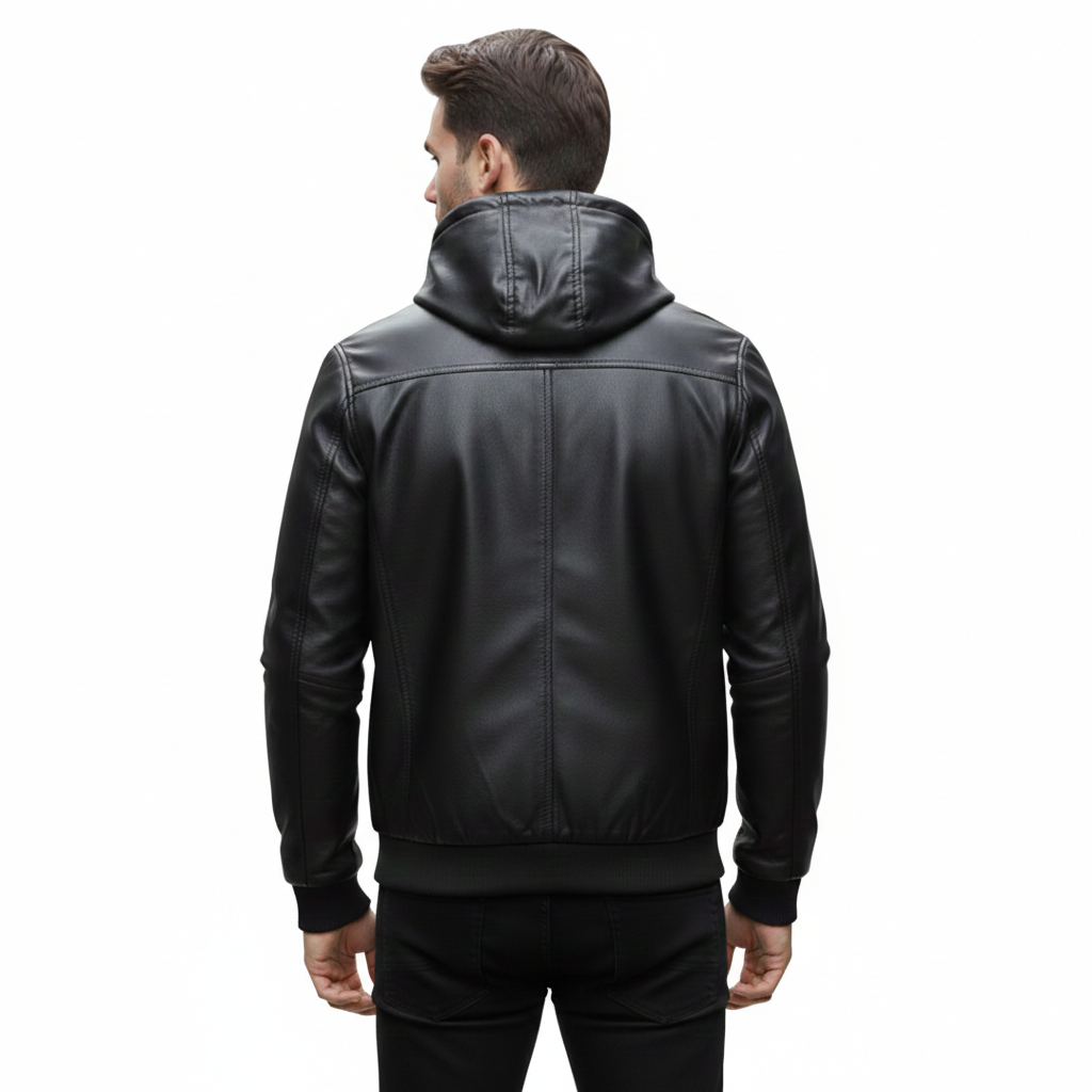 Men's Hooded Leather Jacket