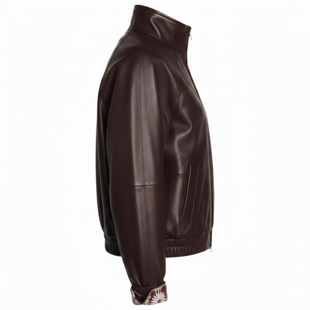 Women's Embroidered Cuff Leather Jacket