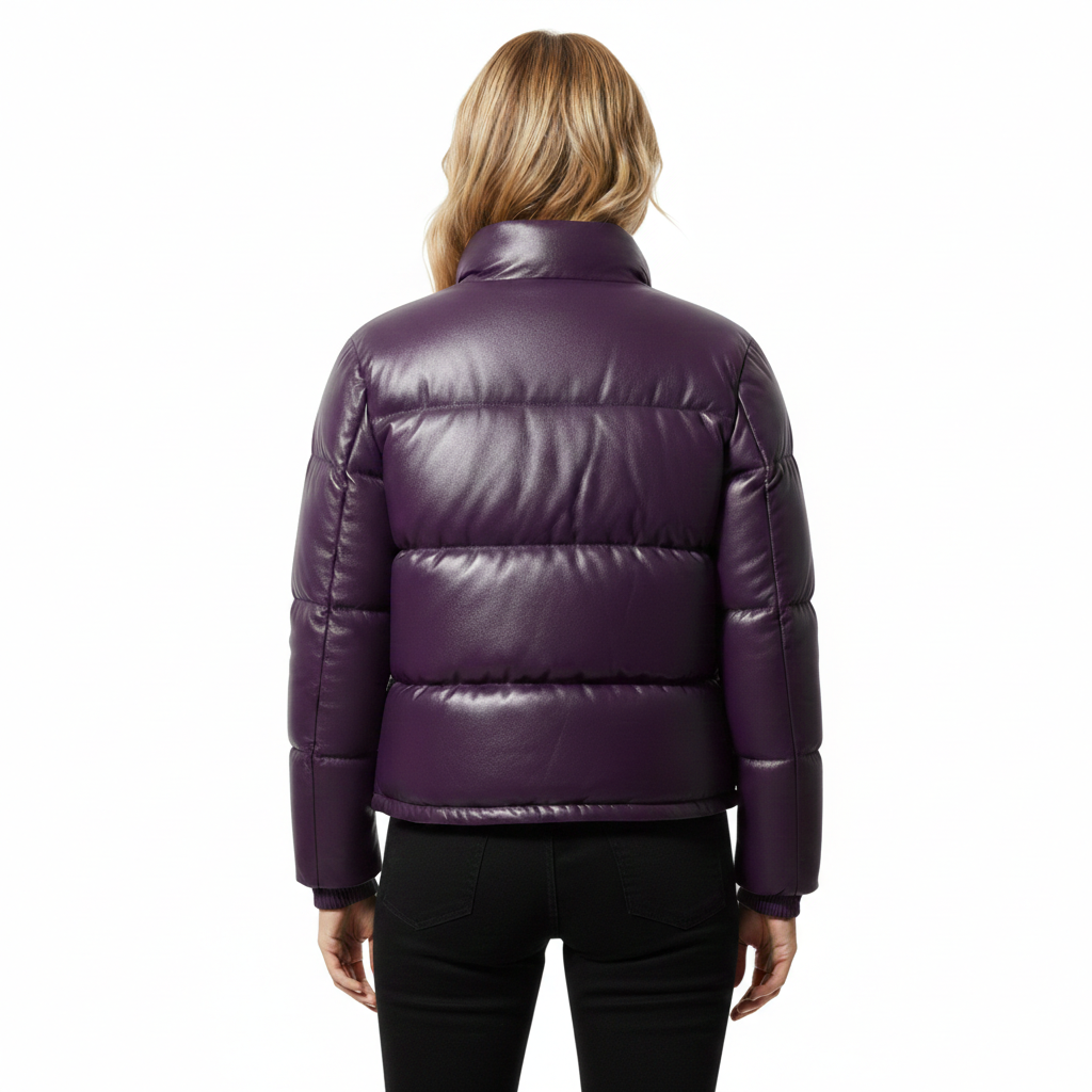 Women's Violet Leather Puffer