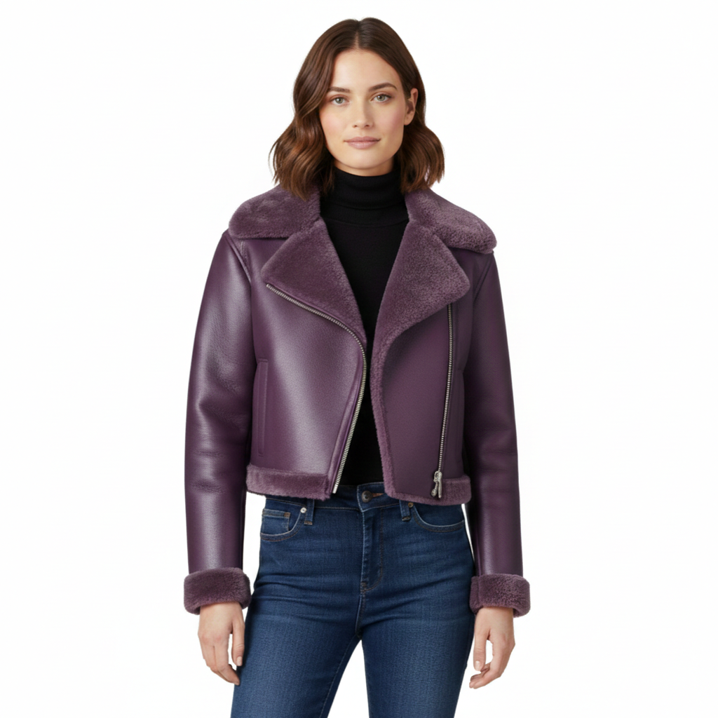 Women's Violette Cropped Shearling Aviator Jacket