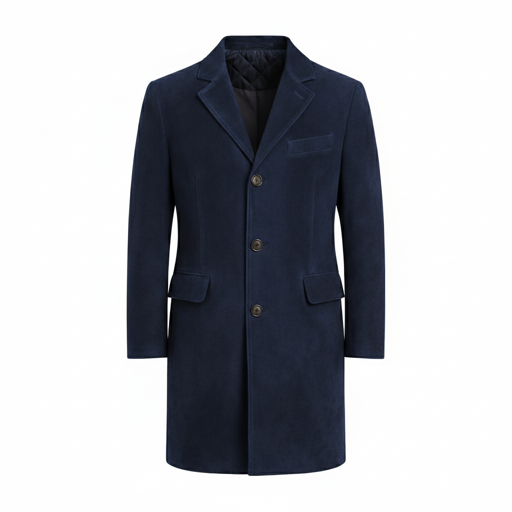 Men's Midnight Blue Suede Long coat