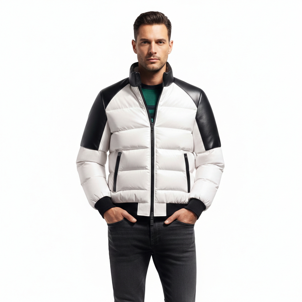 Men's Leather Puffer Jacket
