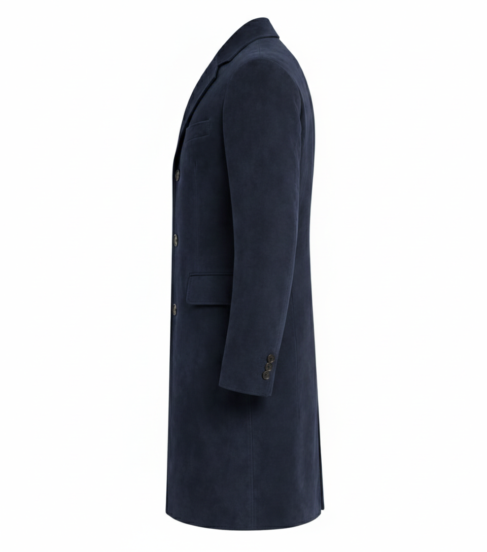 Men's Midnight Blue Suede Long coat