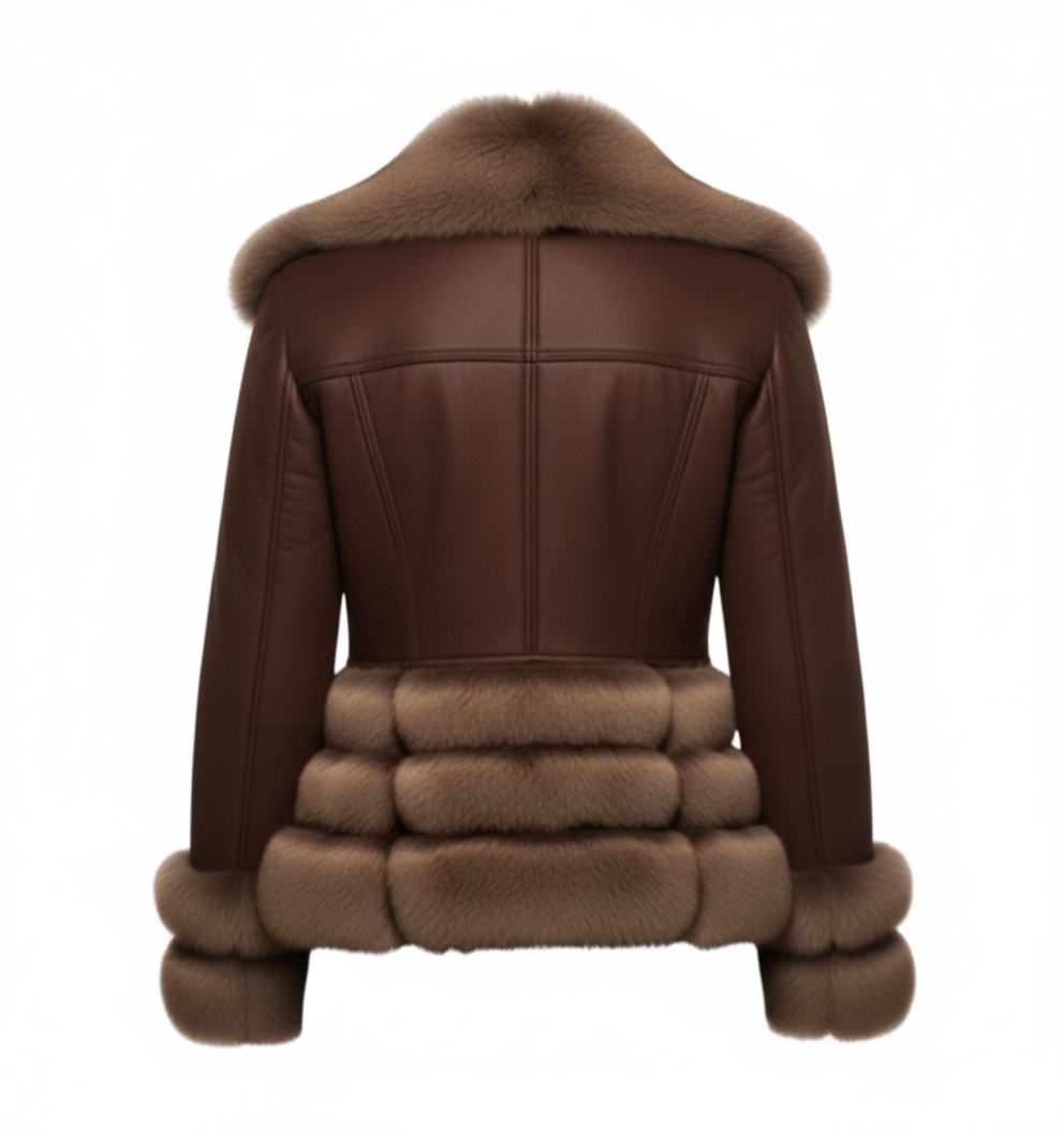 Women's Suede Fur-Trim Shearling Jacket