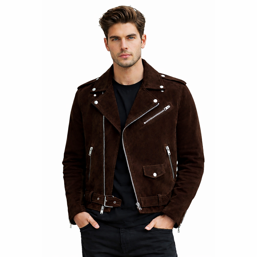 Men's Midnight Espresso Suede Biker Jacket