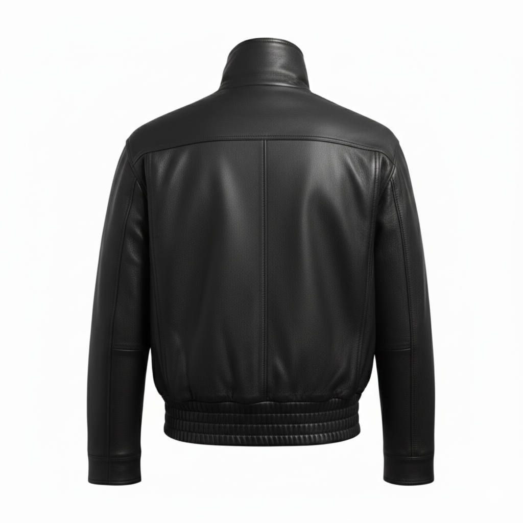 Men's Mock-Neck Leather Bomber Jacket
